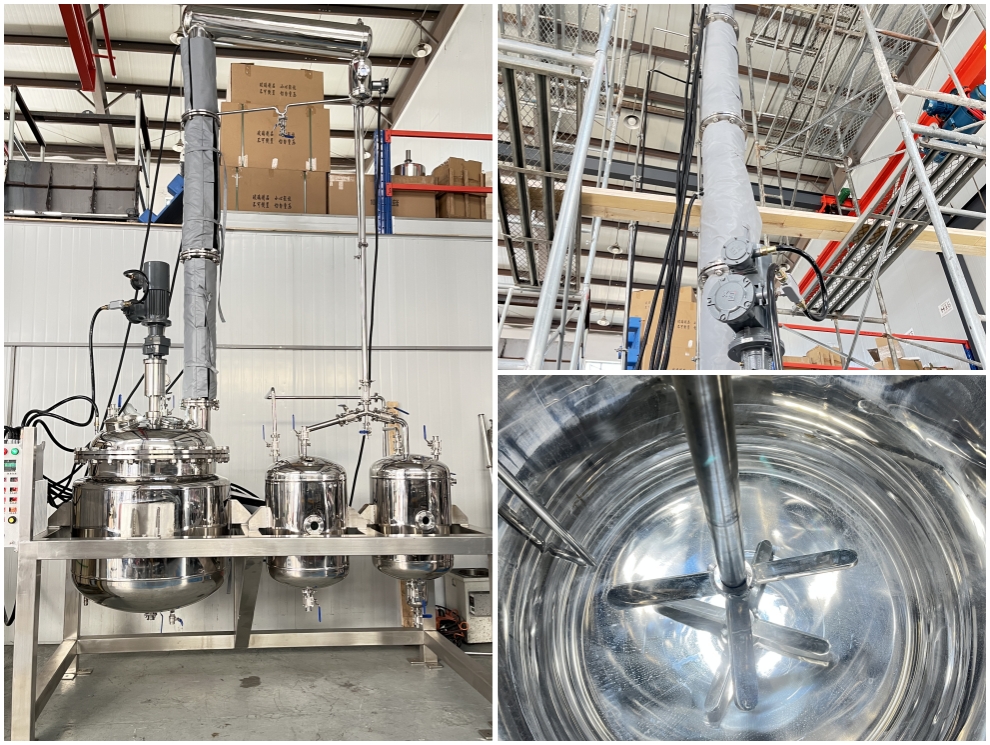 Sistema de destilación fraccionada de acero inoxidable 400L con columna de 4 metros llena con embalaje estructurado