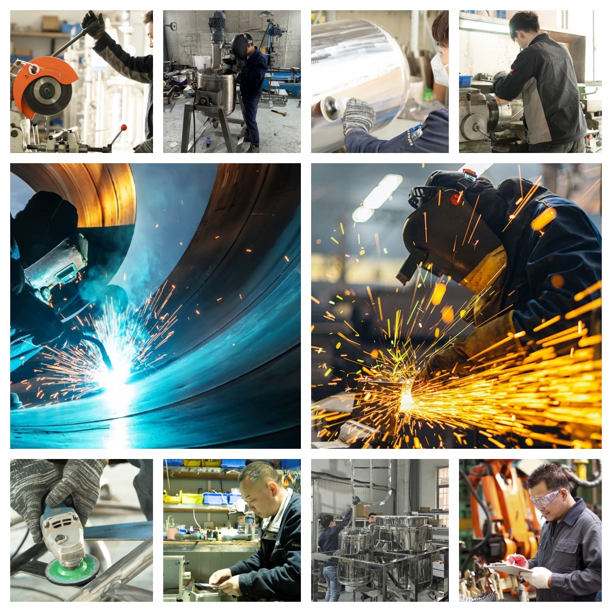 Taller de producción de equipos de acero inoxidable.