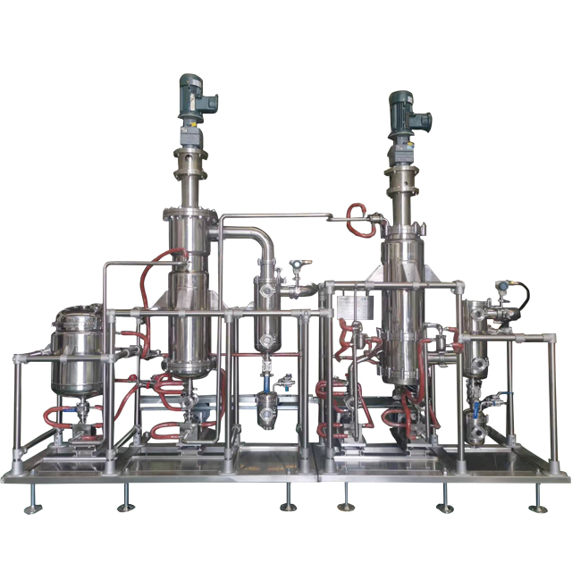 Sistema de destilación (molecular) de película (fina) limpiada de acero inoxidable de doble etapa
