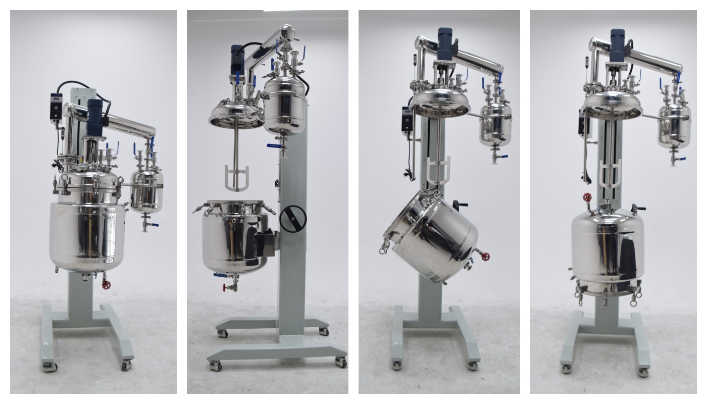 Reactor con camisa de acero inoxidable elevable y giratorio manual de 50 litros