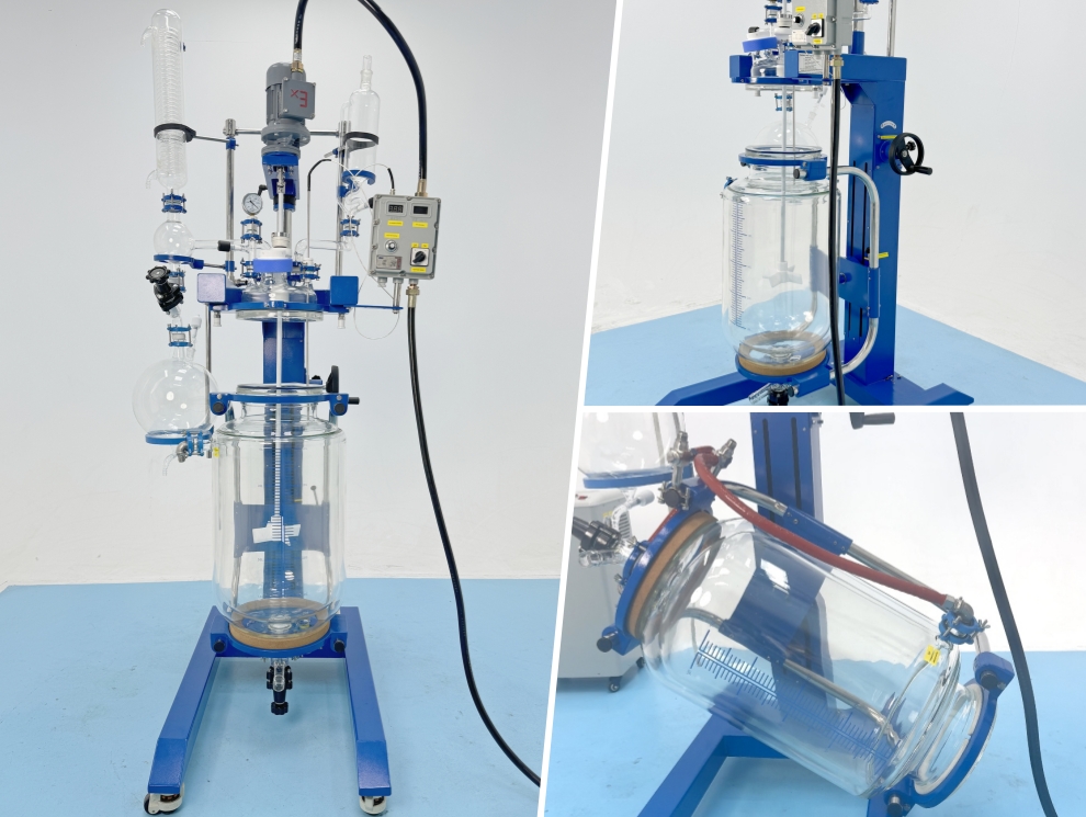 Reactor de vidrio con camisa de explosión de 50L con explosión con recipiente de elevación y reacción rotativa enviado a los EAU Client