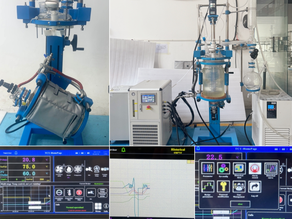 Controlador PLC Reactor de vidrio con camisa de 10 litros con recipiente de reacción de elevación e inclinación entregado a Filipinas