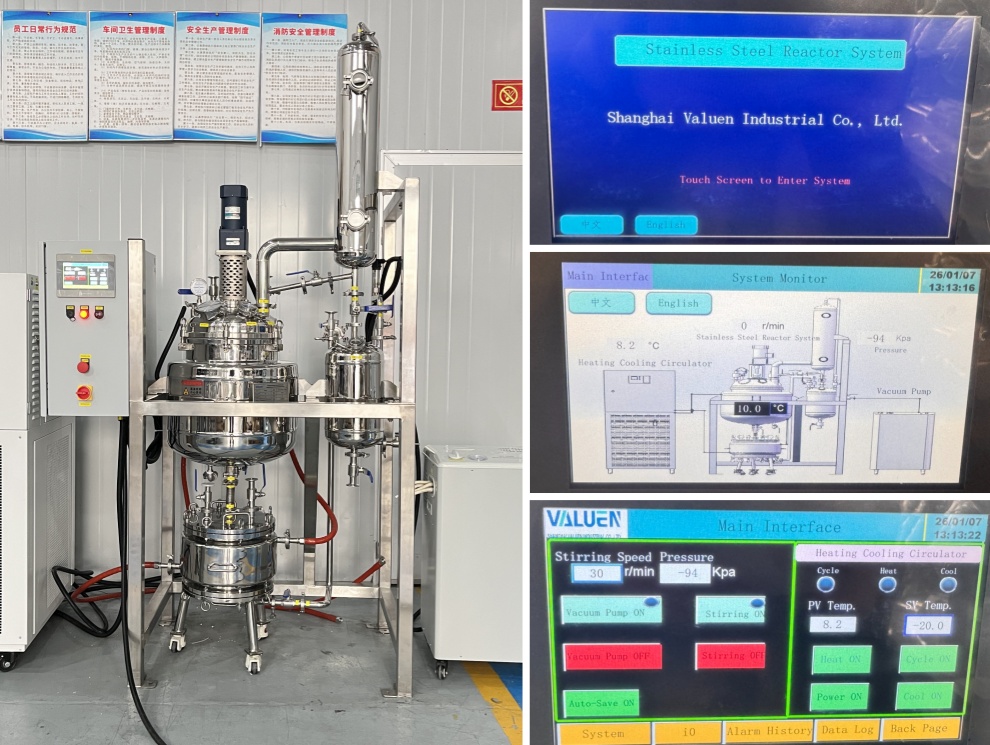 Reactor de cristalización de acero inoxidable con camisa de 30 litros con control PLC entregado a Marruecos